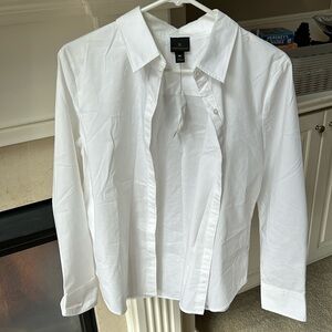 Worthington Women’s Cotton Blend Long Sleeve Button Down Blouse White Medium NWT